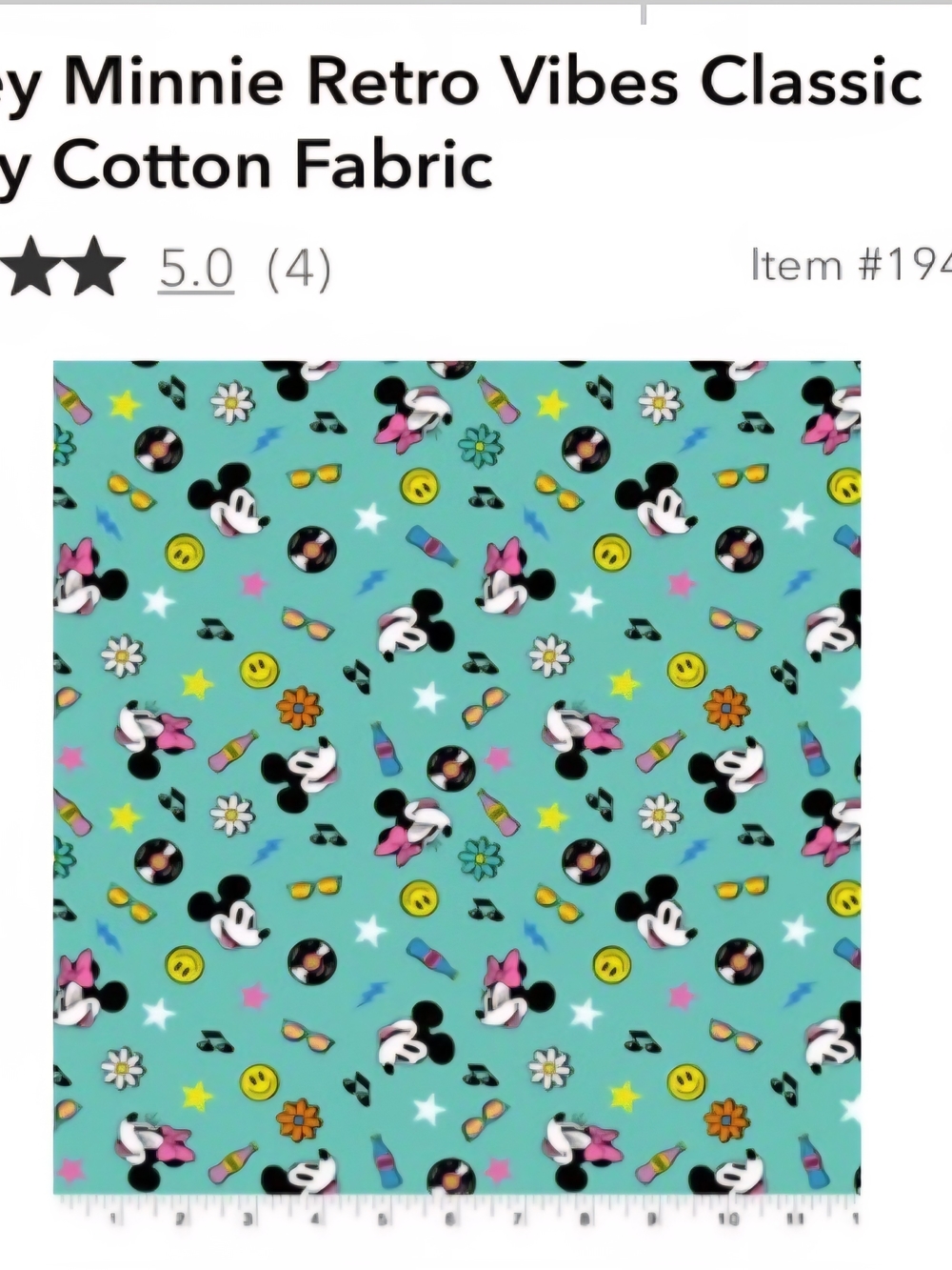 Disney Mickey & Minnie Retro Vibes Cotton Farbic 1 Yard